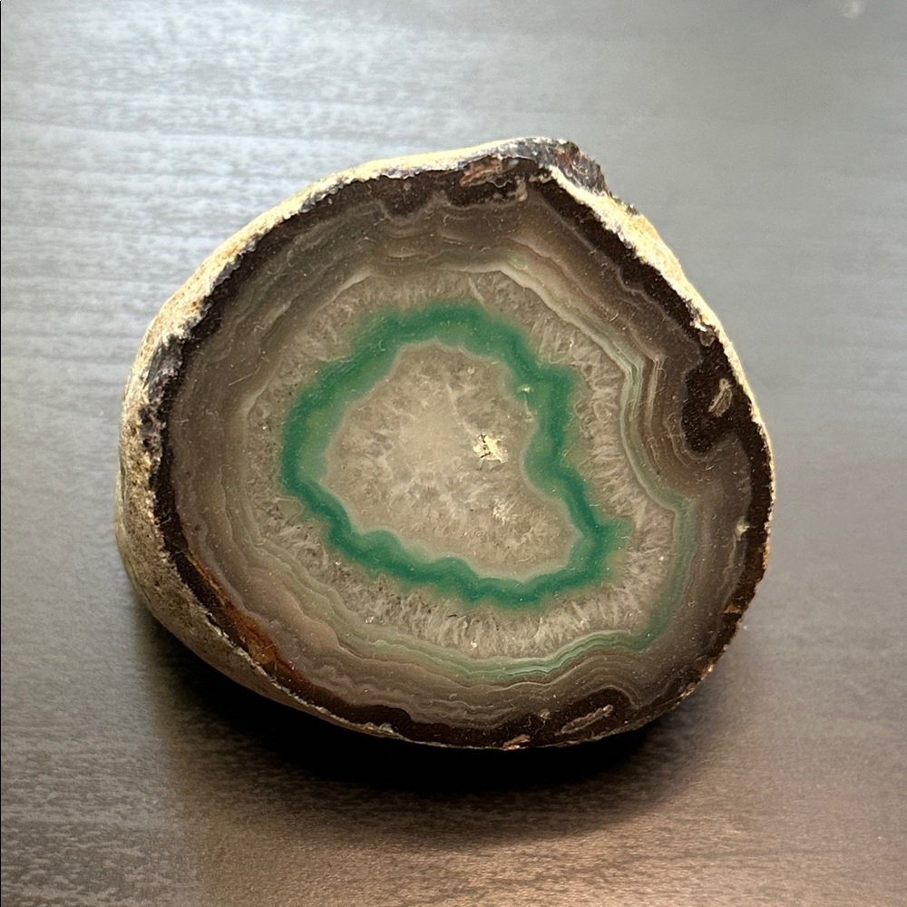 Natural Geode Slice with Green Center